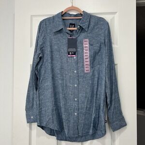 GAP‎ Linen-Blend Easy Shirt Women's Size Small Long Sleeve Button Up Blue NWT!!
